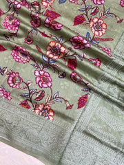 Pure Chanderi  Digital Print with Chikankari Handloom Banarasi Saree - The Handlooms