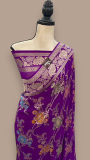 Khaddi Georgette Handloom Banarasi Saree - All over Jaal Work With Meenakari - The Handlooms