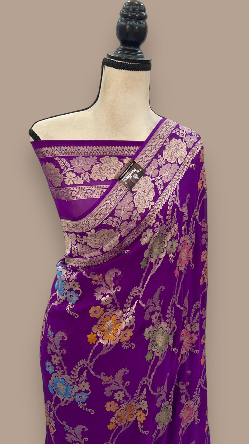 Khaddi Georgette Handloom Banarasi Saree - All over Jaal Work With Meenakari - The Handlooms