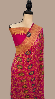 Pure Georgette Banarasi Bandhej Handloom Saree - with meenakari work - The Handlooms