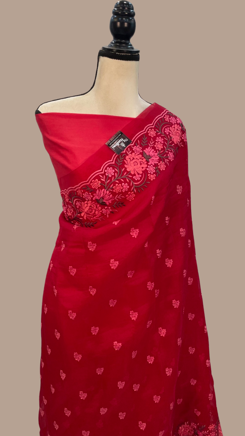 Pure Organza Chikankari Handloom Banarasi Saree - The Handlooms