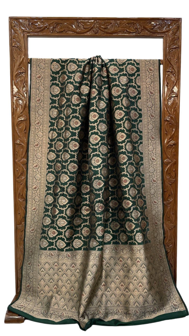 Pure Katan Silk Banarasi Handloom Saree - All over Jaal work with meenakari - The Handlooms