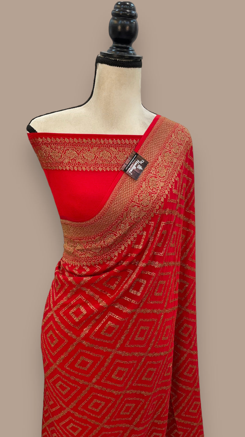 Pure Khaddi Crepe Georgette Banarasi Saree - Antique zari - The Handlooms