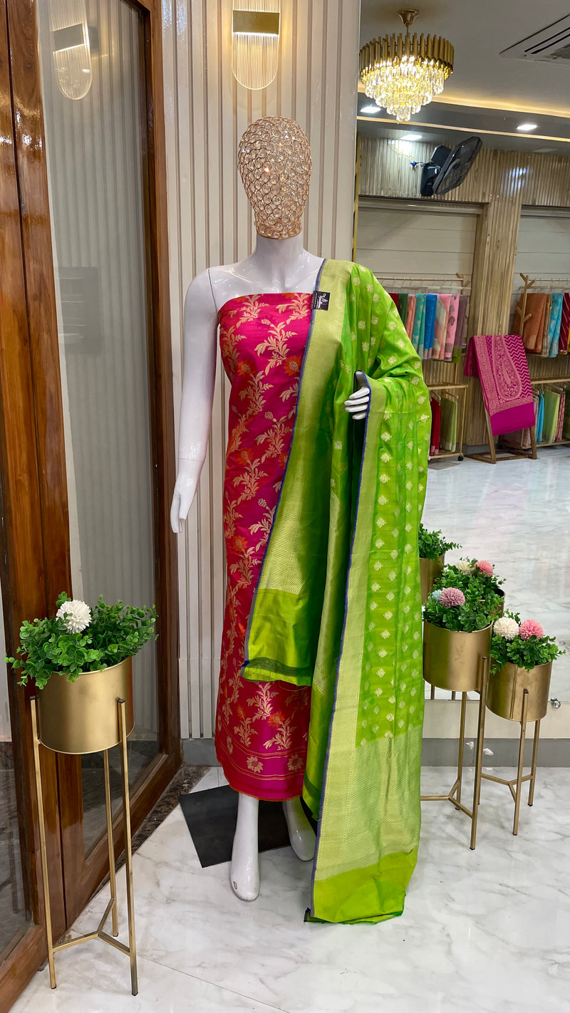 Pure Katan Silk Handlooms Banarasi Dress material With Meenakari - The Handlooms