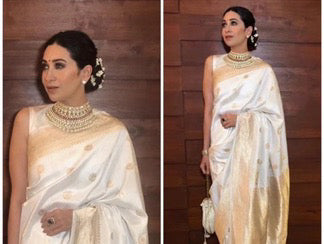 Karishma Kapoor in our Pure Katan Silk Banarasi Handloom Saree - All Over Kadua Motifs - The Handlooms