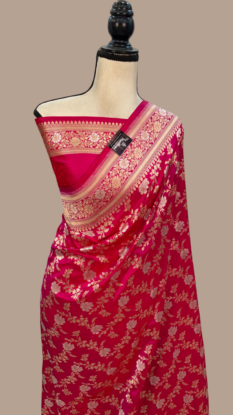 Pure Katan Silk Banarasi Handloom Saree - All over Sona Roopa Jaal work - The Handlooms