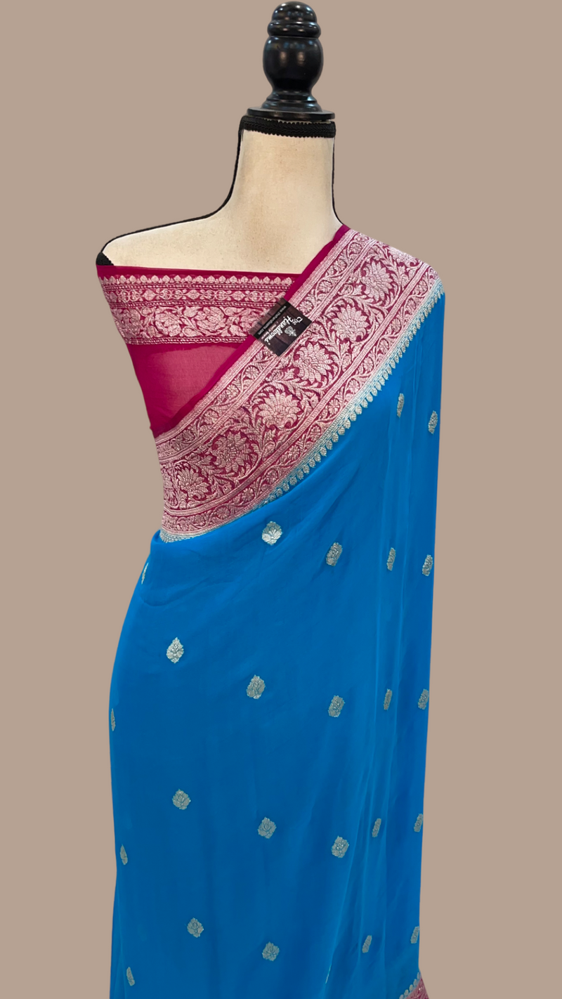 Peacock with Rani Pure Georgette Banarasi Saree - The Handlooms