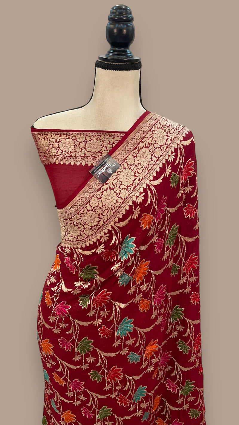 Khaddi Georgette Handloom Banarasi Saree - All over Jaal Work With Meenakari - The Handlooms