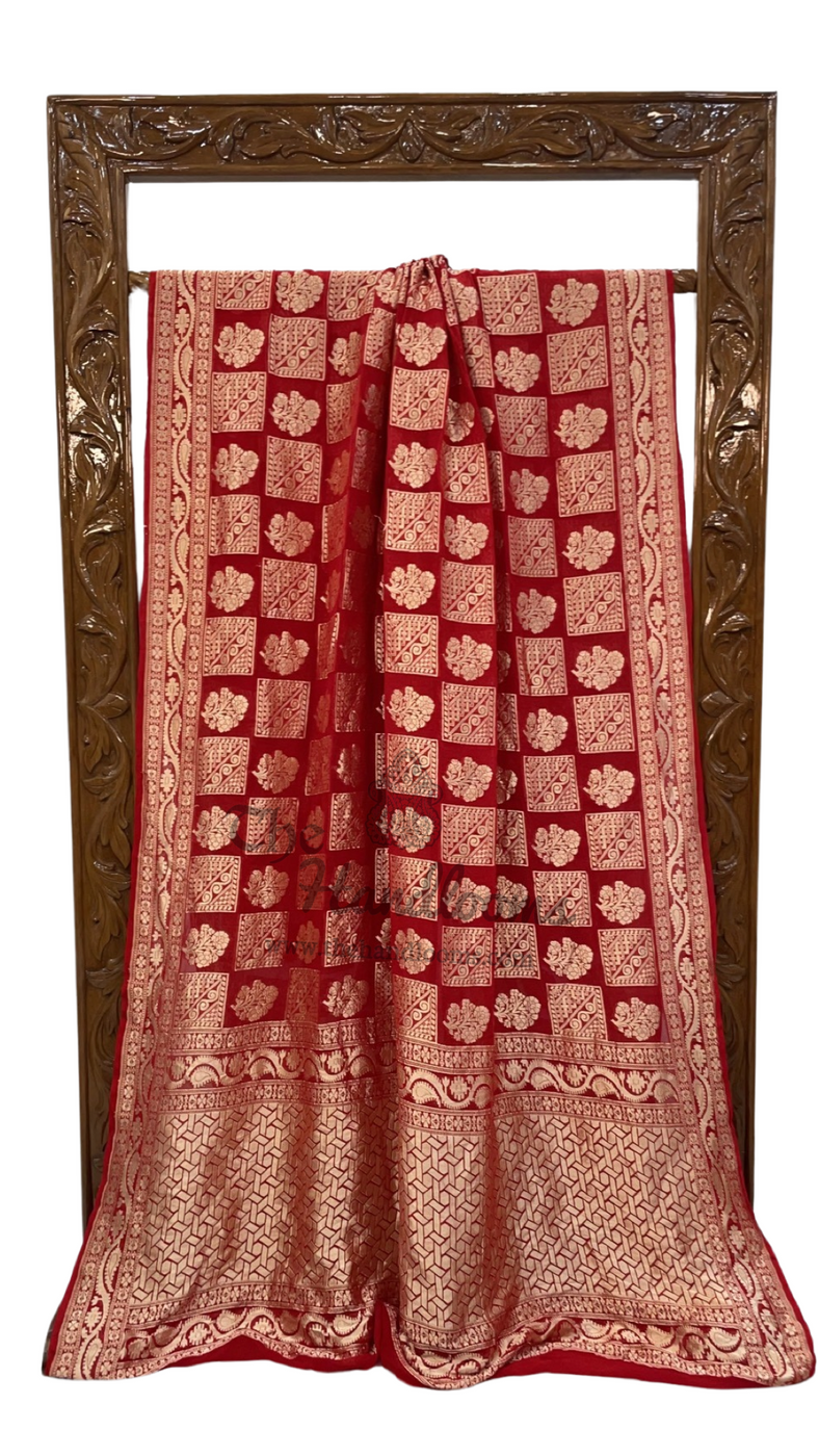 White Khaddi Georgette Handloom Banarasi Saree main image 0