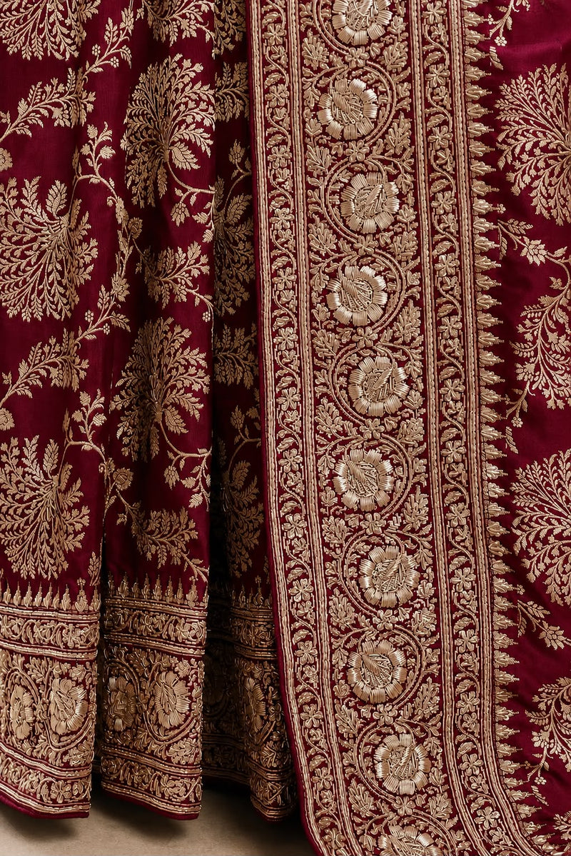 Pure Katan Silk Banarasi Handloom Saree with Zardozi Gota Patti Handwork