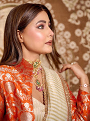 Hina Khan in Pure Kora Tissue Handloom Banarasi Saree With Lace - The Handlooms