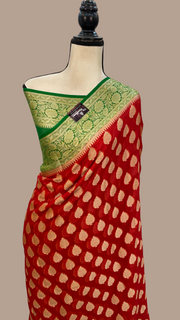 Red Pure Chiffon Khaddi Banarasi Saree - The Handlooms