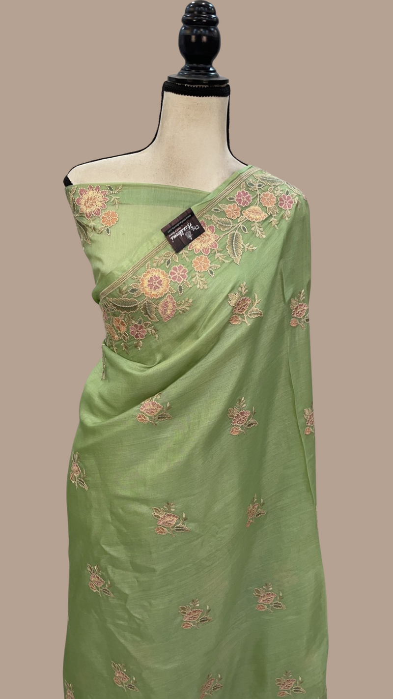 Tussar Silk Handloom Banarasi Saree With Chikankari - The Handlooms