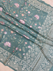 Pure Chiniya Silk Handloom Banarasi Saree With Chikankari - The Handlooms