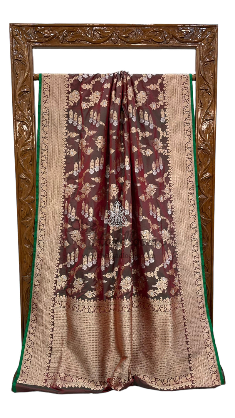 Pure Katan Silk Banarasi Handloom Saree - All over Sona Roopa Jaal work - The Handlooms