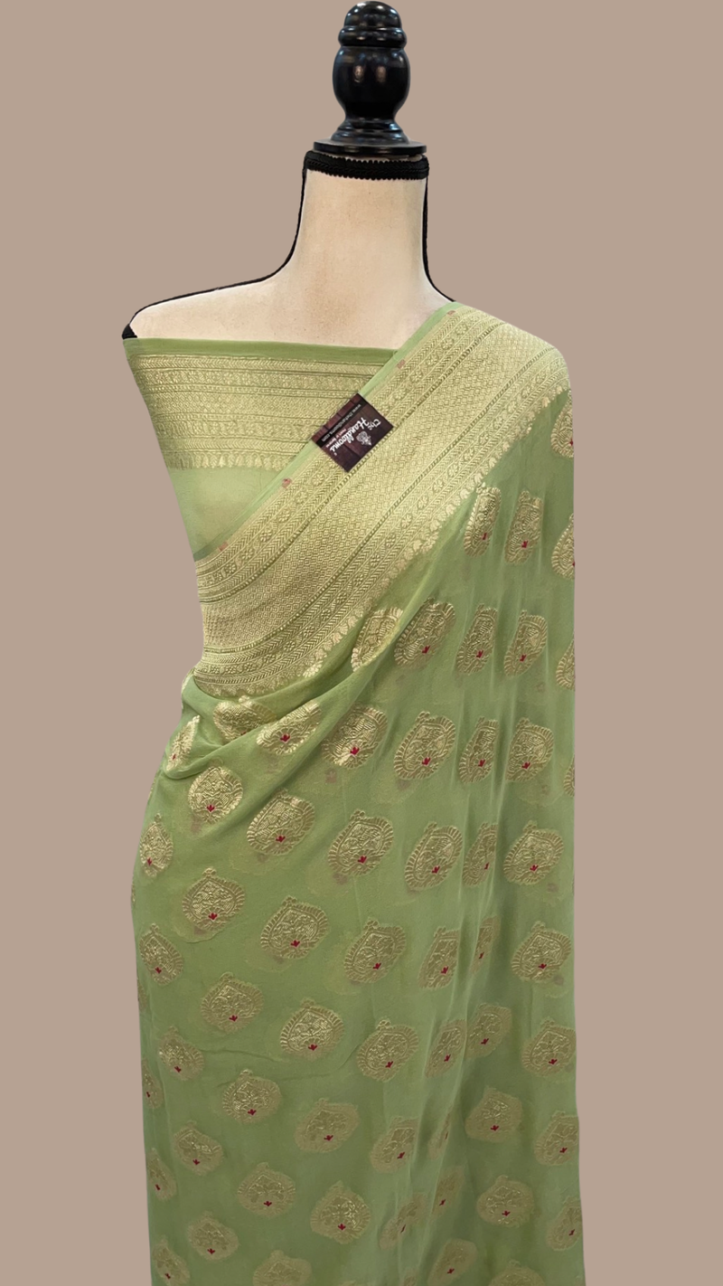 Khaddi Georgette Handloom Banarasi Saree - All over Jaal Work with meenakari - The Handlooms
