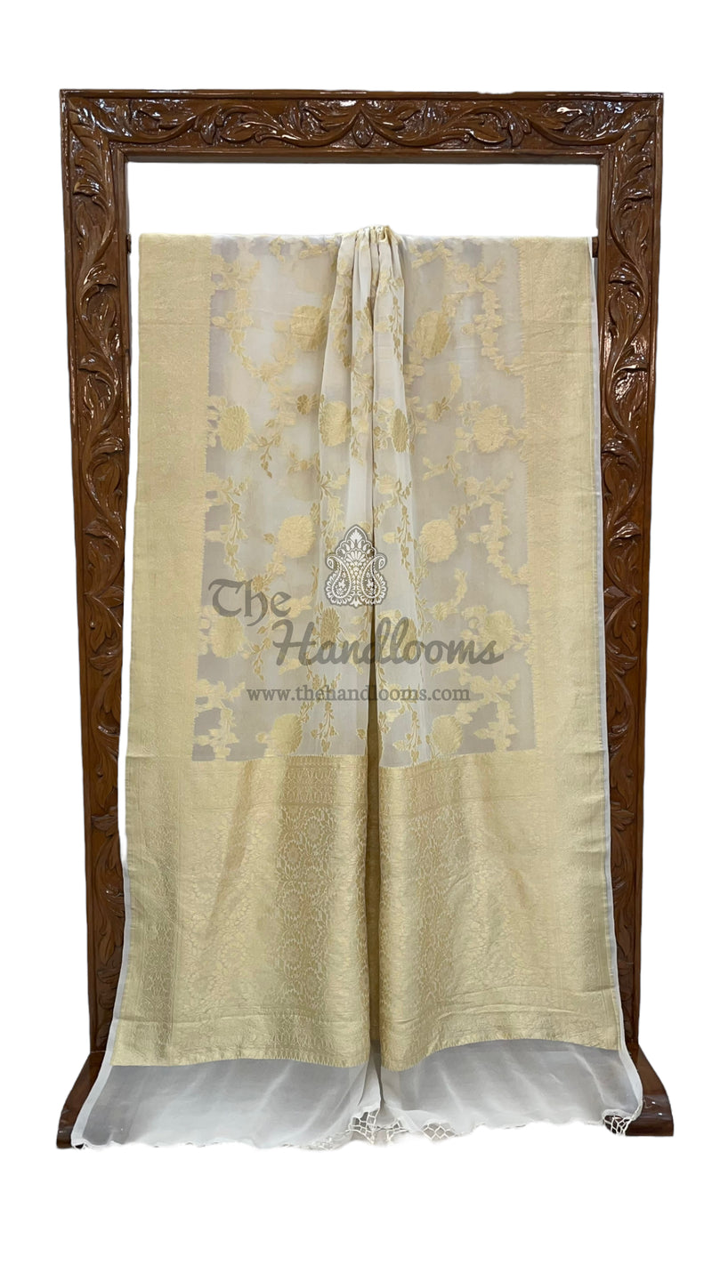 Pure Khaddi Georgette Handloom Banarasi Saree with water zari - The Handlooms