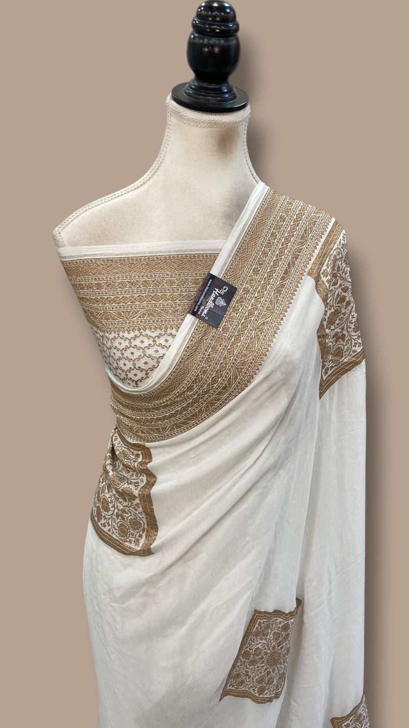 Pure Khaddi Crepe Georgette Handloom Banarasi Saree