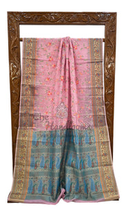 Tussar Silk Handloom Banarasi Saree With Chikankari - The Handlooms