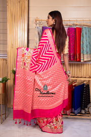 Hot Pink Pure Chiffon Khaddi Banarasi Saree - The Handlooms