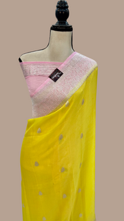 Yellow Pure Georgette Handloom Banarasi Saree - The Handlooms