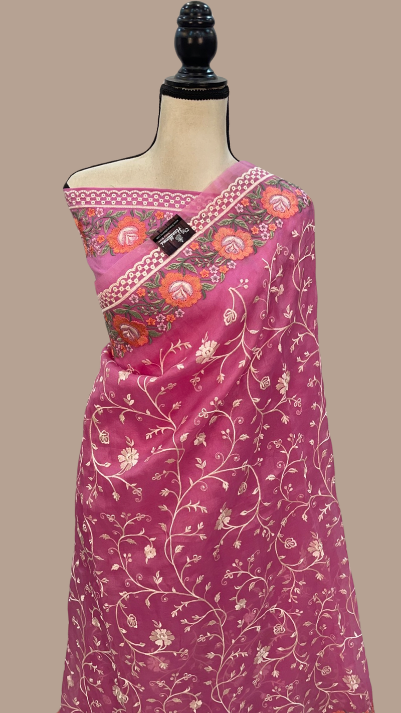 Pure Organza Chikankari Handloom Banarasi Saree - The Handlooms