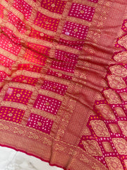 Dual Shade Pure Georgette Banarasi Bandhej Handloom Saree - The Handlooms