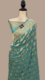 Pure Katan Silk Banarasi Handloom Saree - All over Sona Roopa Jaal work - The Handlooms