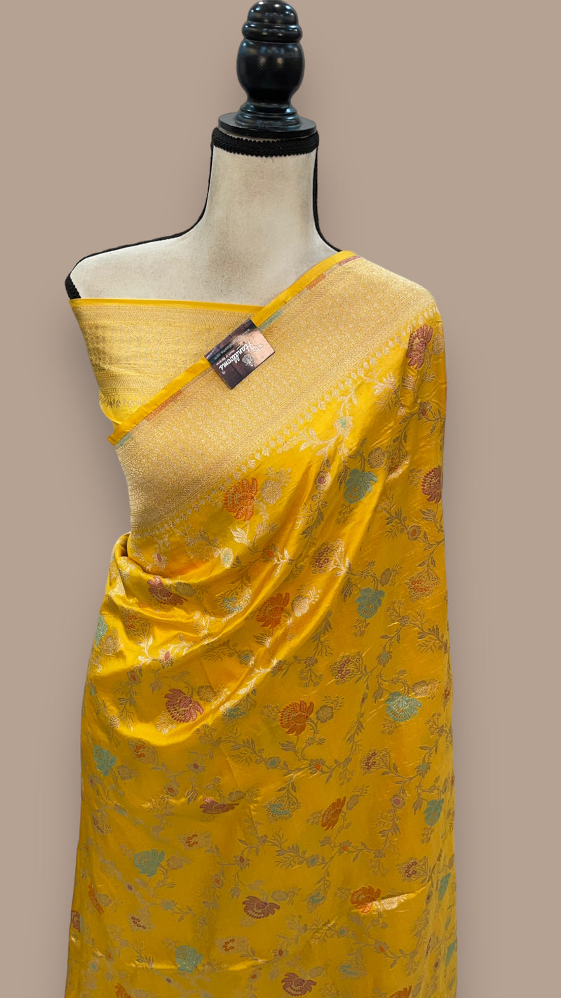Pure Katan Silk Banarasi Handloom Saree - All over Jaal work with Meenakari - The Handlooms