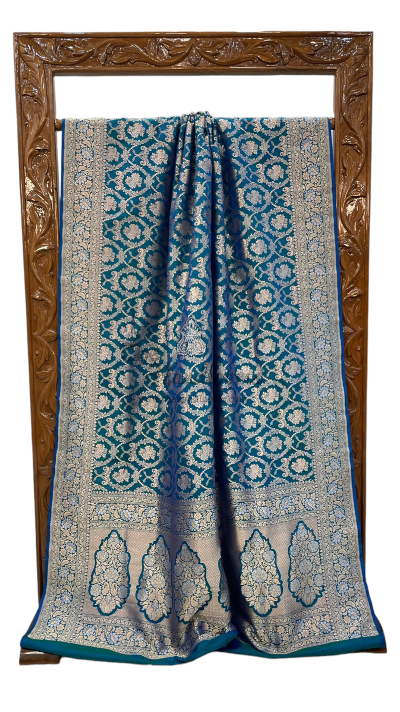 Pure Katan Silk Banarasi Handloom Saree - All over Sona Roopa Jaal work - The Handlooms