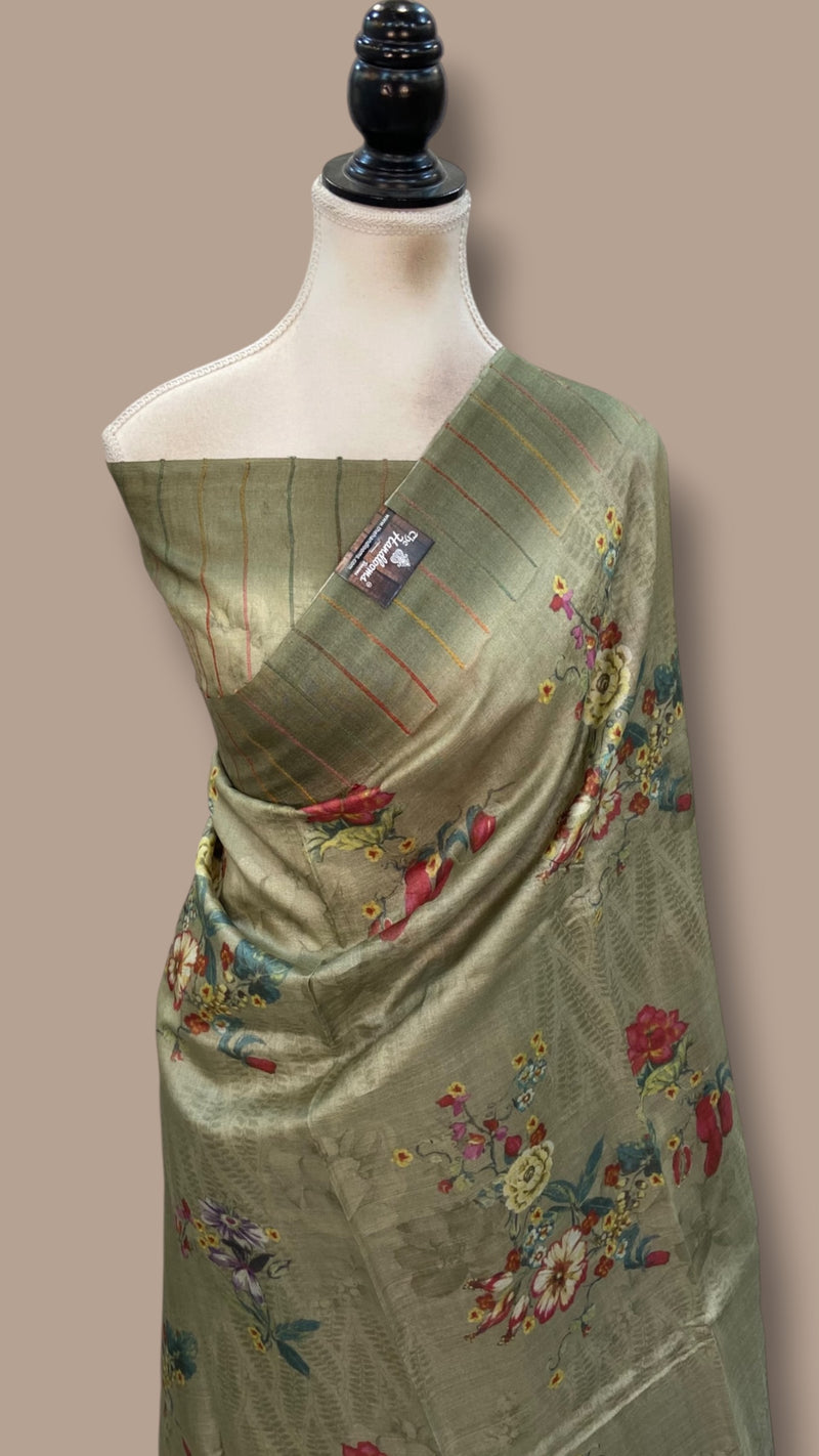 Pure Tussar Silk Handloom Banarasi Saree With Digital Print