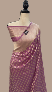 Onion Pink Pure Katan Silk Banarasi Handloom Saree - All Over Jaal Work - The Handlooms
