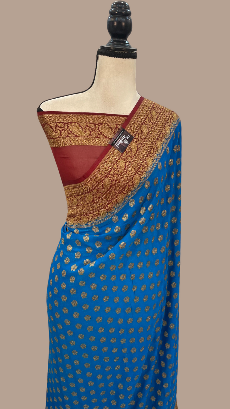 Khaddi Georgette Handloom Banarasi Saree -  Antique zari - The Handlooms