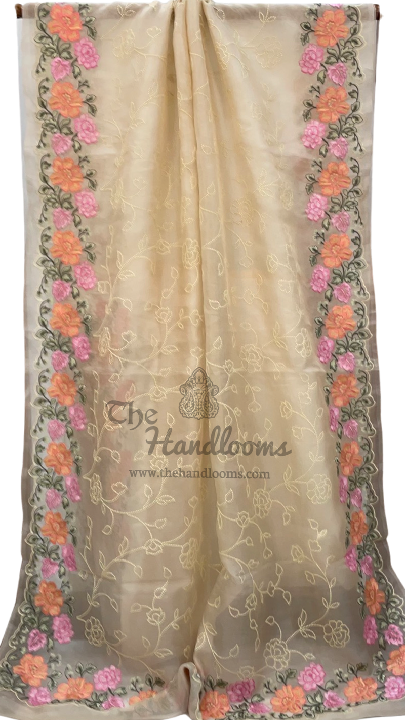 Pure Organza Chikankari Handloom Banarasi Saree - The Handlooms