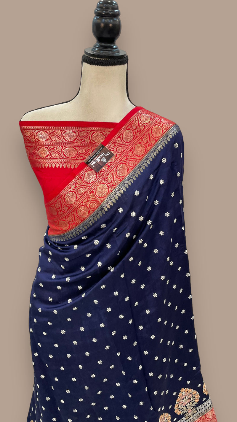 Pure Chiniya Silk Handloom Banarasi Saree with Chikankari - The Handlooms