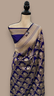 Pure Katan Silk Banarasi Handloom Saree - All over Sona Roopa Jaal work - The Handlooms