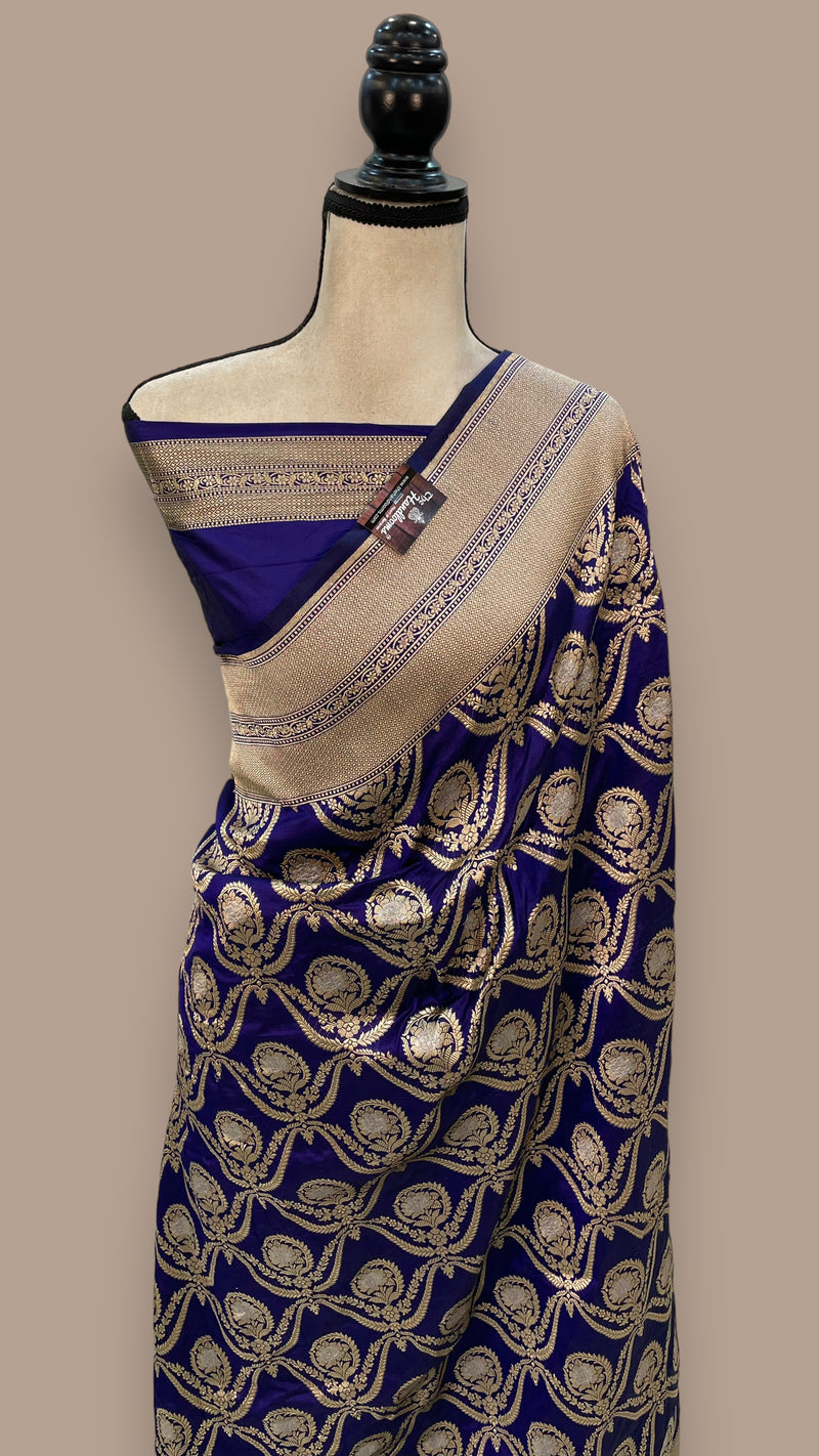 Pure Katan Silk Banarasi Handloom Saree - All over Sona Roopa Jaal work - The Handlooms