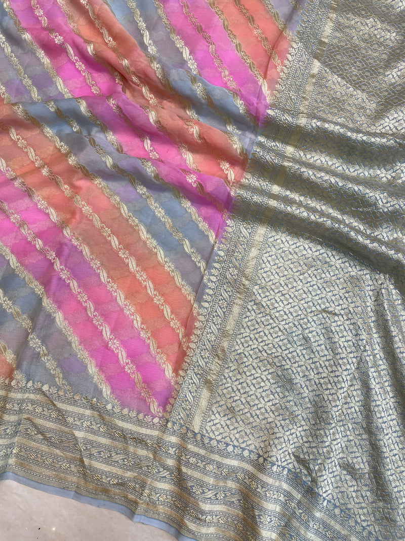 Rangkat Khaddi Georgette Handloom Banarasi Saree - The Handlooms