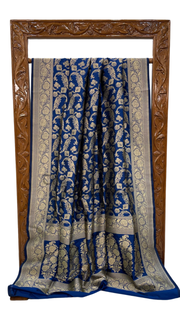 Royal Blue Pure Katan Silk Banarasi Handloom Saree - All Over Jaal Work - The Handlooms