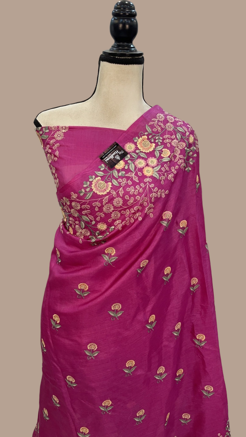 Tussar Silk Handloom Banarasi Saree With Chikankari - The Handlooms