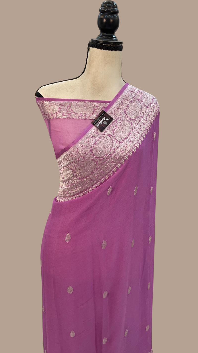 Pure Georgette Banarasi Saree - Lavander - The Handlooms
