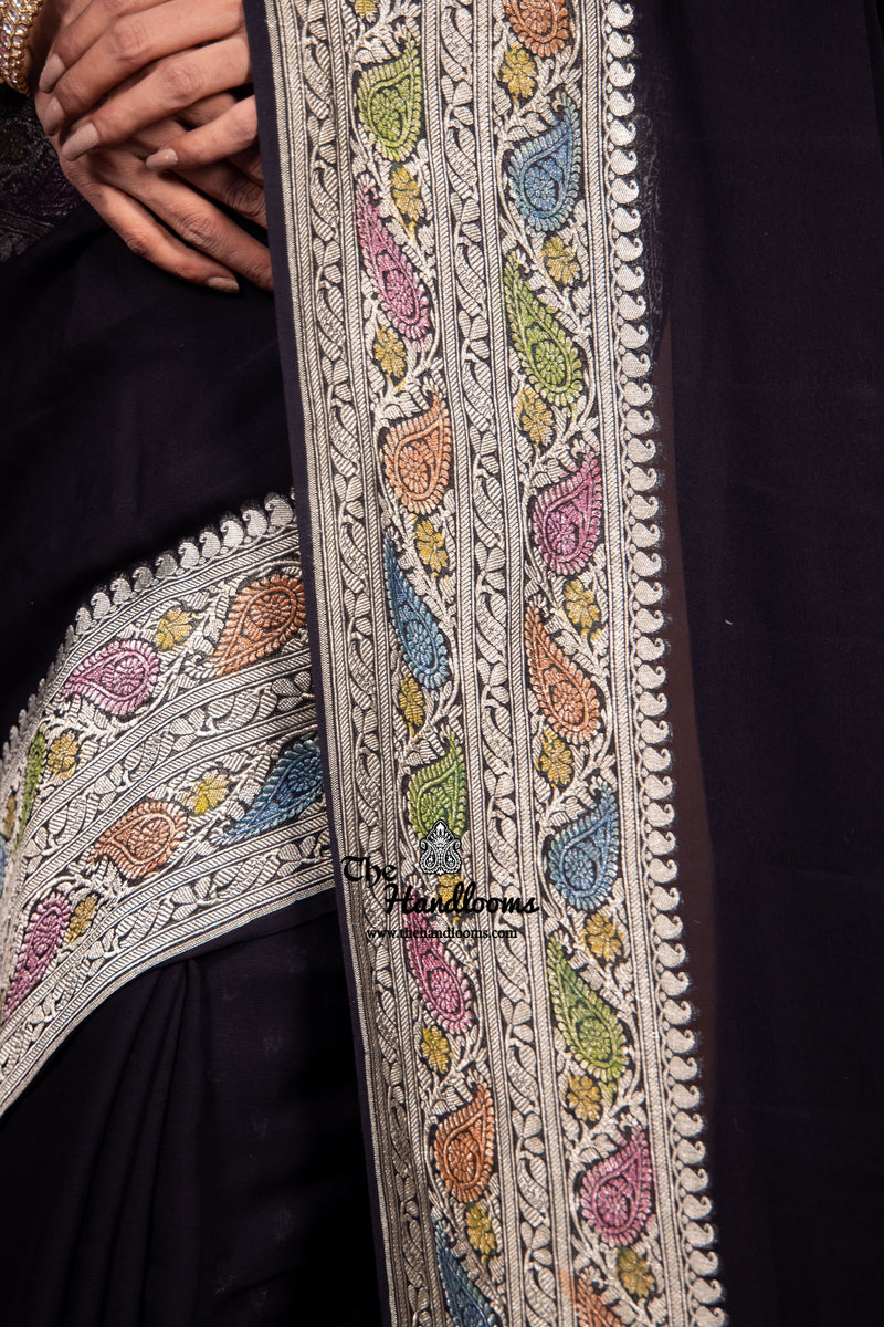 Black Khaddi Georgette Handloom Banarasi Saree - The Handlooms