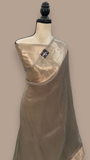 Mouse Grey Pure Kora Handloom Banarasi Saree - The Handlooms