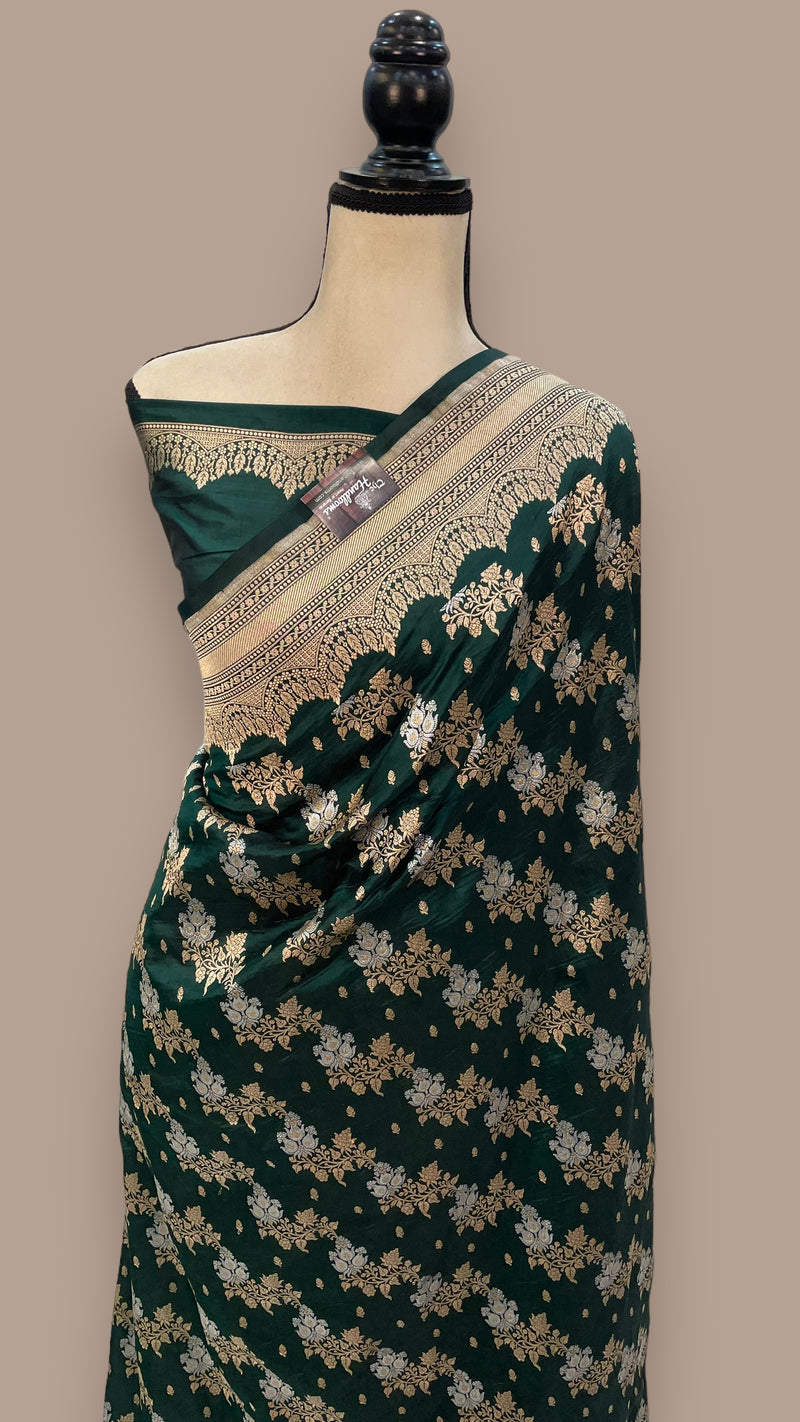 Pure Katan Silk Banarasi Handloom Saree - All over Sona Roopa Jaal work - The Handlooms