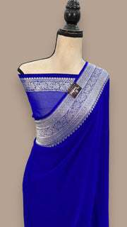 Royal Blue Pure Georgette Banarasi Handloom Saree - The Handlooms