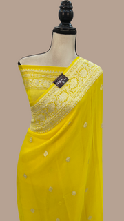 Yellow Pure Georgette Banarasi Handloom Saree - The Handlooms