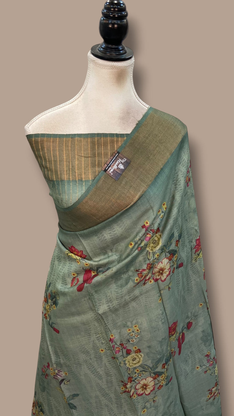 Pure Tussar Silk Handloom Banarasi Saree With Digital Print