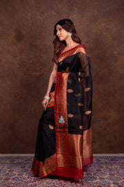 Black Pure Kora Handloom Banarasi Saree - The Handlooms