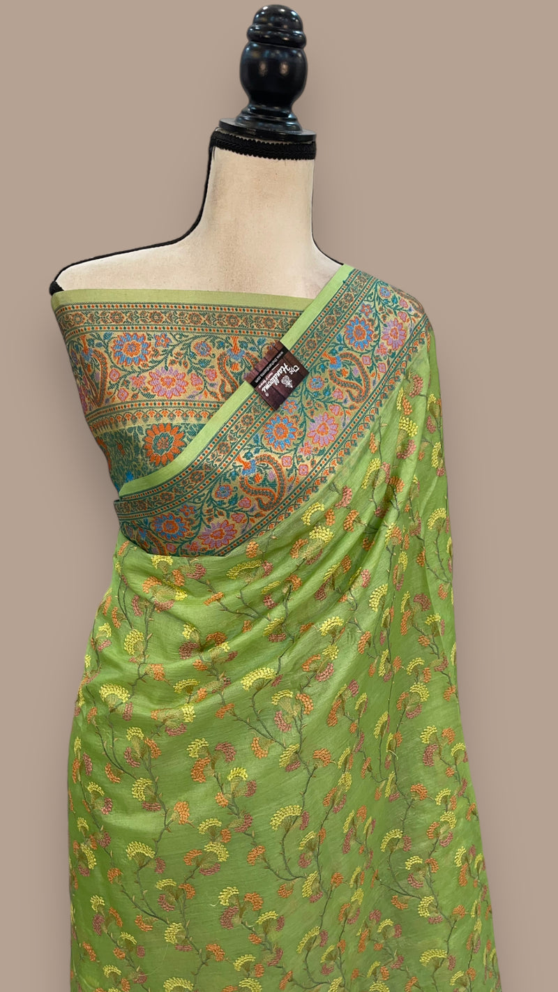 Tussar Silk Handloom Banarasi Saree With Chikankari - The Handlooms