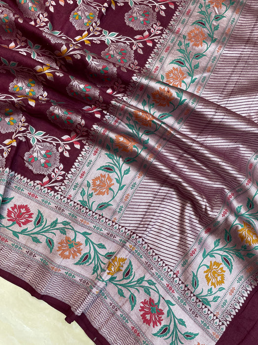 Tussar Georgette Handloom Banarasi Saree - All over Jaal work with meenakari - The Handlooms